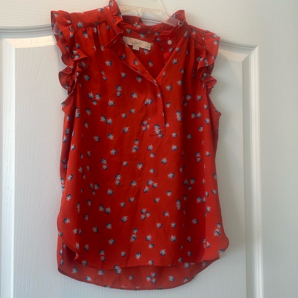 Loft Rust Blue Floral Sleeveless Blouse Size SP